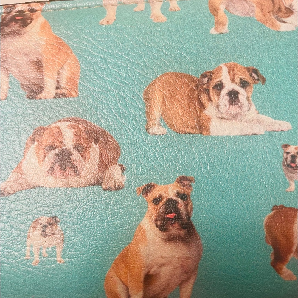 Bulldog Zippered Wallet Aqua with Bulldogs  NEW NO TAGS - Picture 7 of 7